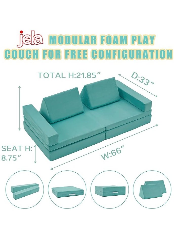 Poppins Home - Kids Couch Extended Size 8PCS for Family, Floor Sofa Couch Modular Funiture for Kids Adults, Playhouse Play Set for Toddlers Babies, Modular Foam Play Couch Indoor - Image 1