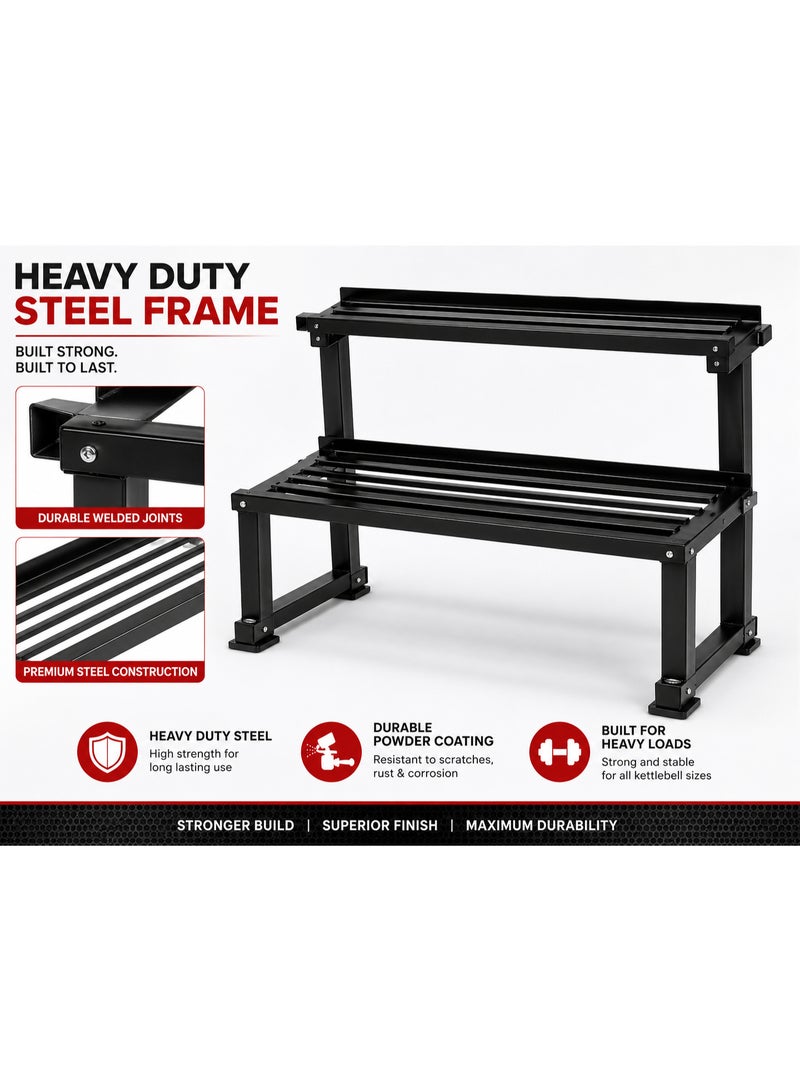 Volcan Fitness SC-80284 Heavy Duty Kettlebell Rack 2 Tier Storage Stand for Gym & Home Fitness - Image 3