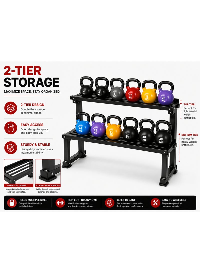 Volcan Fitness SC-80284 Heavy Duty Kettlebell Rack 2 Tier Storage Stand for Gym & Home Fitness - Image 5