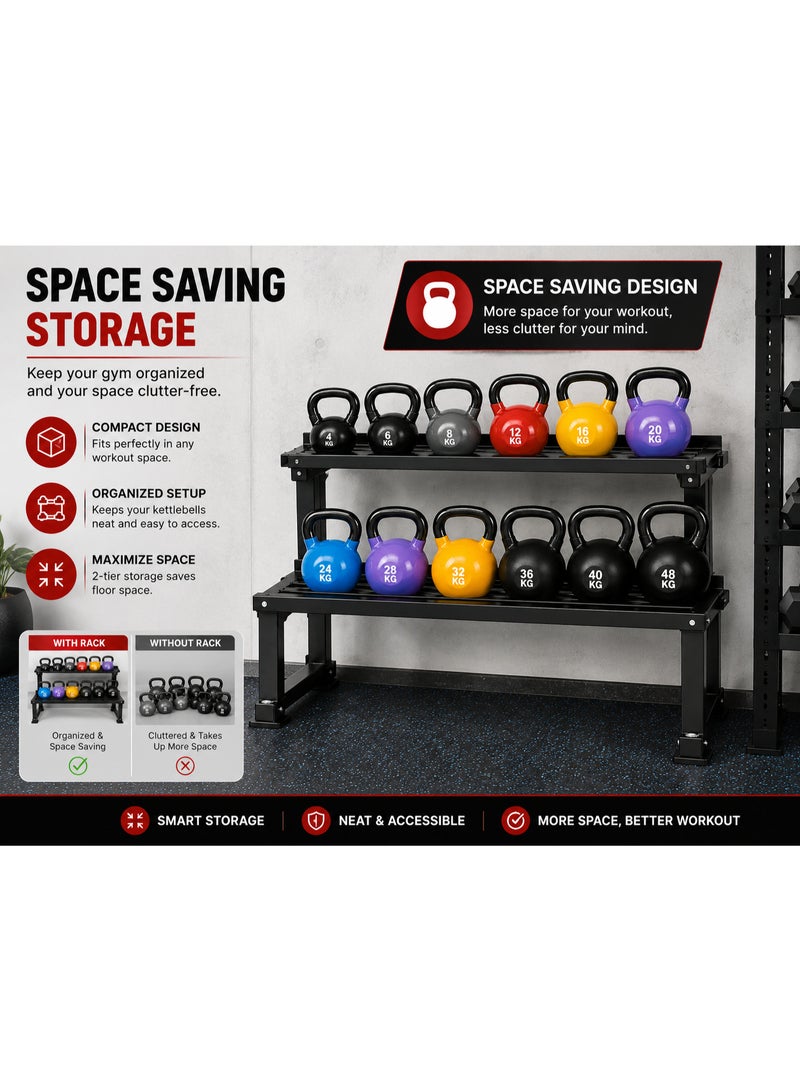 Volcan Fitness SC-80284 Heavy Duty Kettlebell Rack 2 Tier Storage Stand for Gym & Home Fitness - Image 4