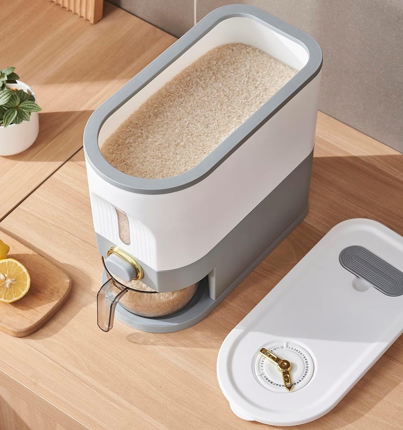 KEYOZA 10 Kg Rice Dispenser, 25 Lbs Rice Container with Measuring Cup, BPA-Free Rice Storage Container for Home Kitchen Pantry Household Rice Organization (B) - Image 2