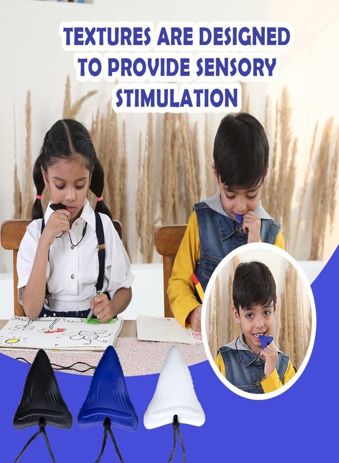 قلادة مضغ سيليكون من أبلي لتخفيف القلق، وأداة حسية للتوحد واضطراب فرط الحركة ونقص الانتباه واضطراب المعالجة الحسية، قلادة مثلثة بيضاء مع حبل أسود - Image 2