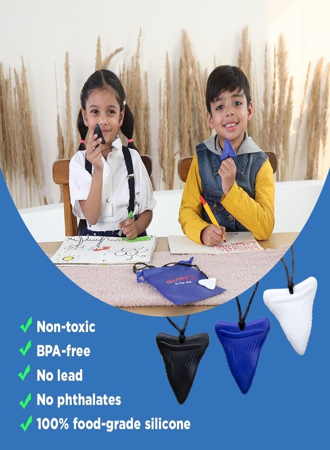 قلادة مضغ سيليكون من أبلي لتخفيف القلق، وأداة حسية للتوحد واضطراب فرط الحركة ونقص الانتباه واضطراب المعالجة الحسية، قلادة مثلثة بيضاء مع حبل أسود - Image 3