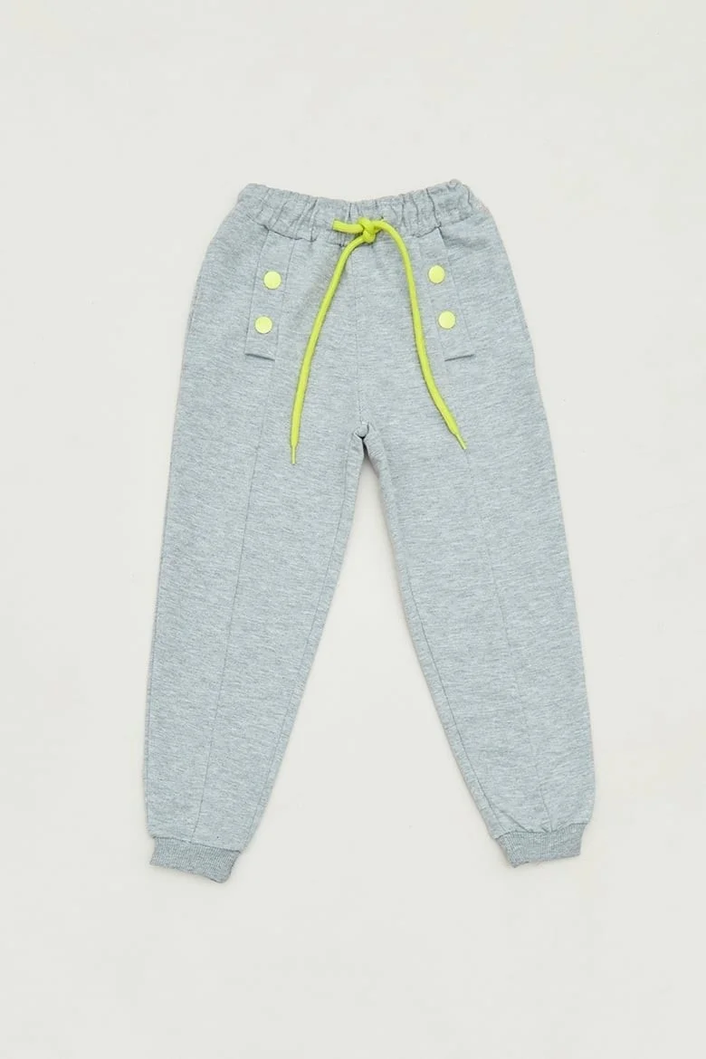 FullaModa Basic Girls' Sweatpants with Lace-Up Waist Button Detail