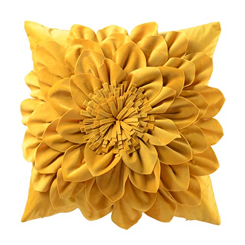 OiseauVoler Decorative 3D Flower Throw Pillow Covers Soft Velvet Handmade Pillowcases Cushion Covers for Couch Bed Living Room Home Decor 18x18 Inch Yellow - Image 1