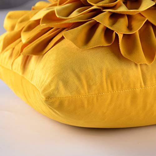 OiseauVoler Decorative 3D Flower Throw Pillow Covers Soft Velvet Handmade Pillowcases Cushion Covers for Couch Bed Living Room Home Decor 18x18 Inch Yellow - Image 5