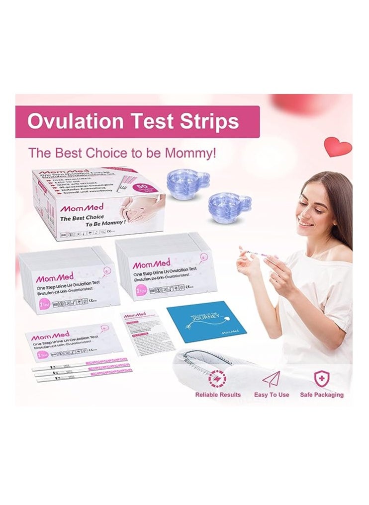 Ovulation Test Strips, 50 LH Ovulation Predictor Kit with Free 50 Collection Cups, Accurately Track Ovulation Test, High Sensitivity Result for Women Home Testing