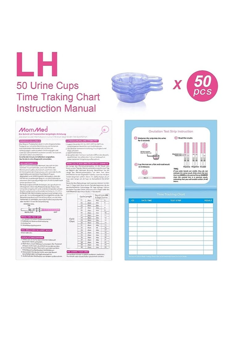 Ovulation Test Strips, 50 LH Ovulation Predictor Kit with Free 50 Collection Cups, Accurately Track Ovulation Test, High Sensitivity Result for Women Home Testing