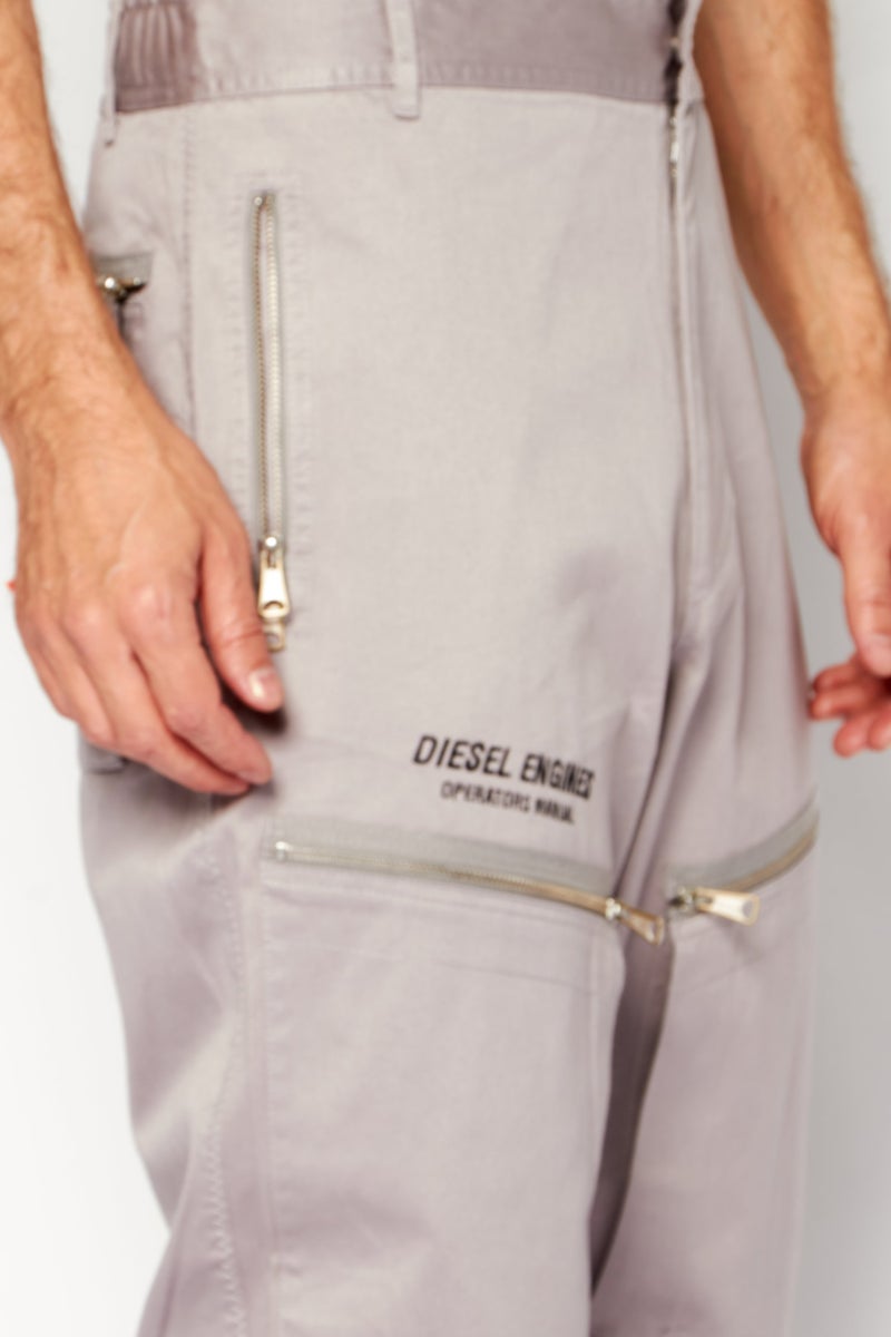 DIESEL Men Regular Fit Washed Denim Cargo Pants, Grey - Image 3