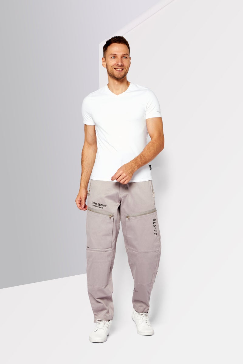 DIESEL Men Regular Fit Washed Denim Cargo Pants, Grey - Image 2