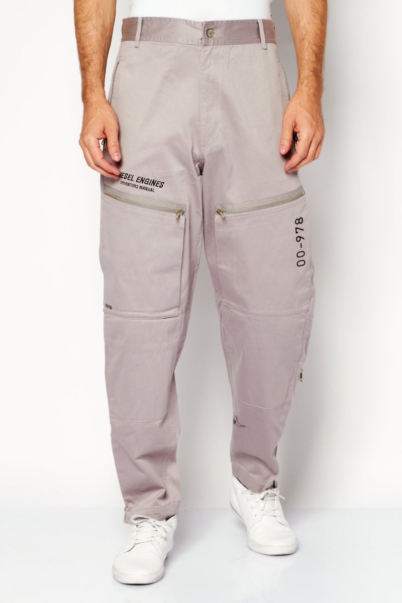 DIESEL Men Regular Fit Washed Denim Cargo Pants, Grey - Image 1
