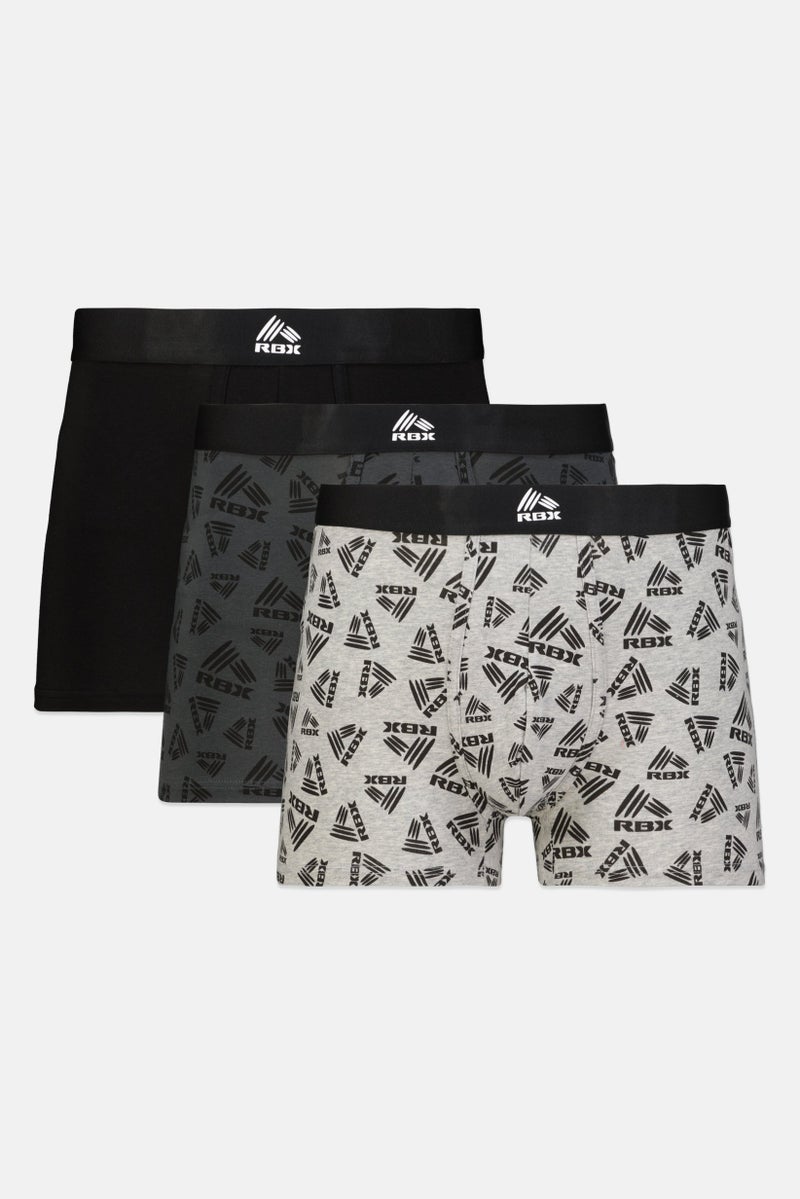 RBX Men 3 Pcs Allover Print  Boxer Brief, Black/Grey Combo - Image 1