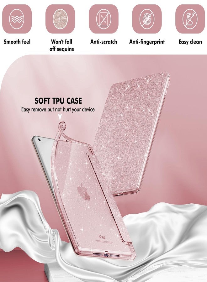إنفيلاند جراب INFILAND لأجهزة iPad الجيل التاسع 2021 / الجيل الثامن 2020 / الجيل السابع 2019، مقاس 10.2 بوصة، غطاء لامع مع ظهر شفاف، حامل قلم رصاص، لون وردي فاتح، مناسب للفتيات الصغيرات - Image 4