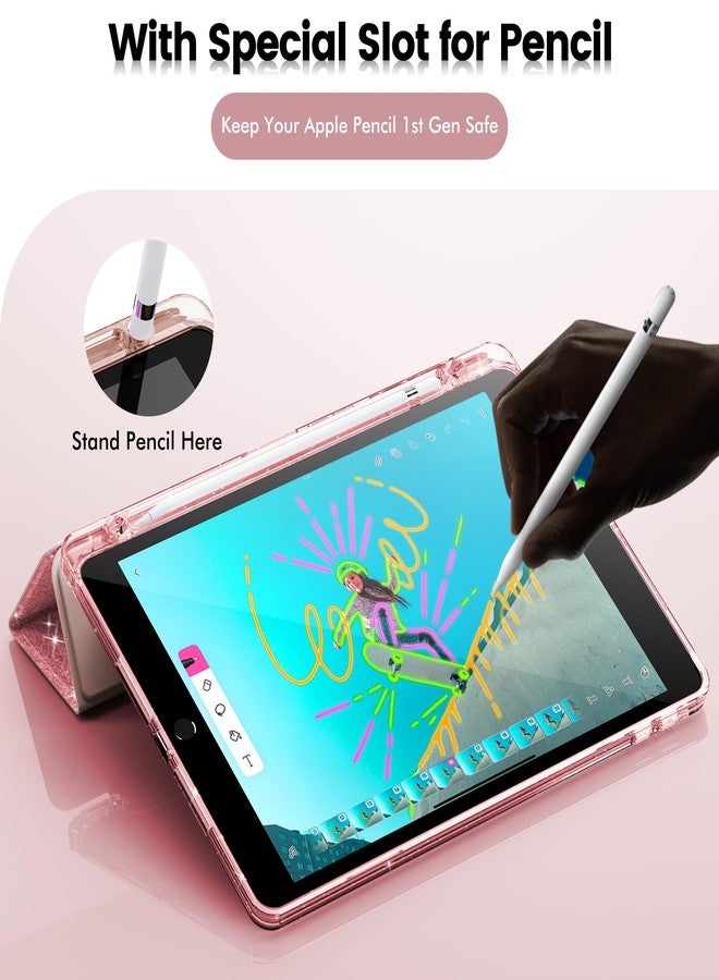 إنفيلاند جراب INFILAND لأجهزة iPad الجيل التاسع 2021 / الجيل الثامن 2020 / الجيل السابع 2019، مقاس 10.2 بوصة، غطاء لامع مع ظهر شفاف، حامل قلم رصاص، لون وردي فاتح، مناسب للفتيات الصغيرات - Image 5