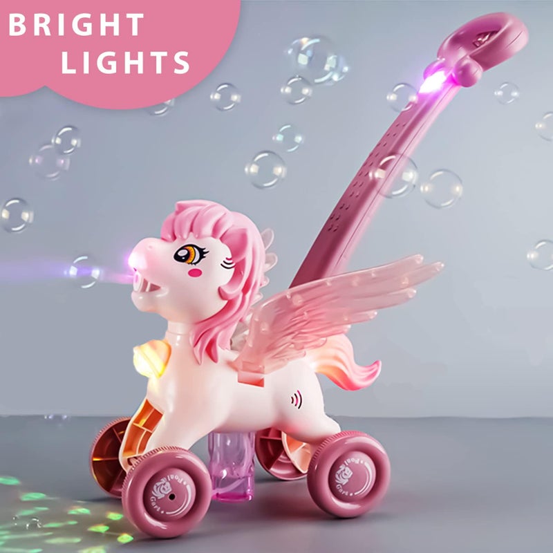 IGINOA Pink Bubble Machine Blower Maker Lawn Mower Walking Toy Christmas Basket Stuffers Outdoor Summer Girls Kids Toddler 1st Birthday Best Gift for 1 2 3 Year Old Unique Cute Valentines Day Unicorn Gifts - Image 4