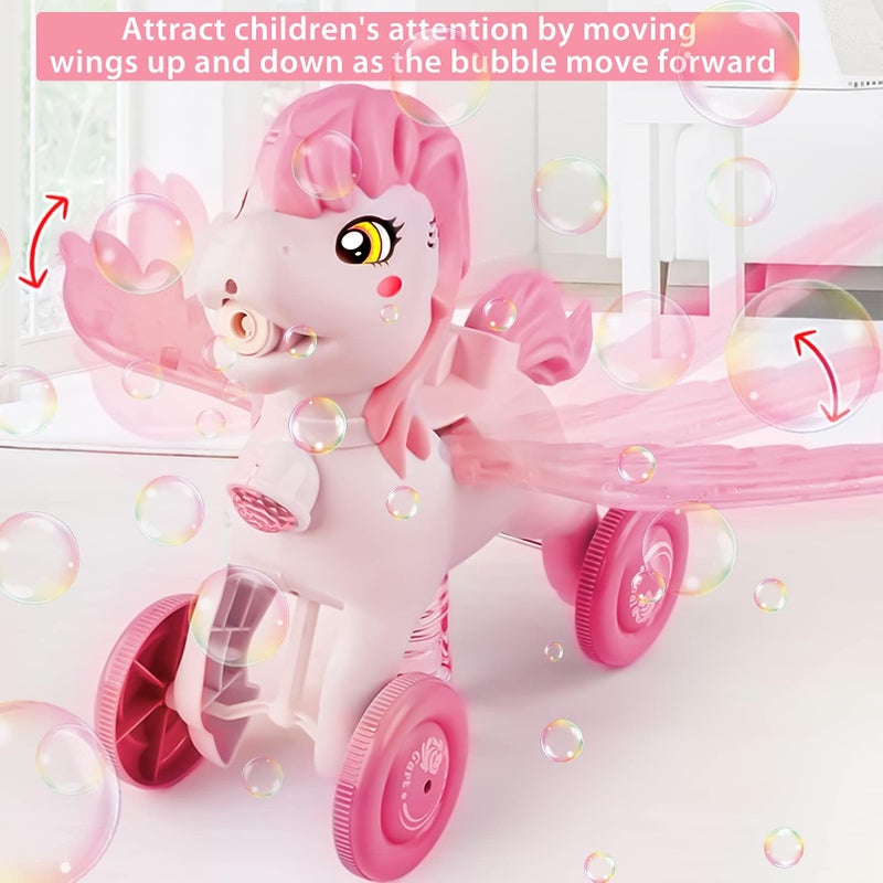 IGINOA Pink Bubble Machine Blower Maker Lawn Mower Walking Toy Christmas Basket Stuffers Outdoor Summer Girls Kids Toddler 1st Birthday Best Gift for 1 2 3 Year Old Unique Cute Valentines Day Unicorn Gifts - Image 3