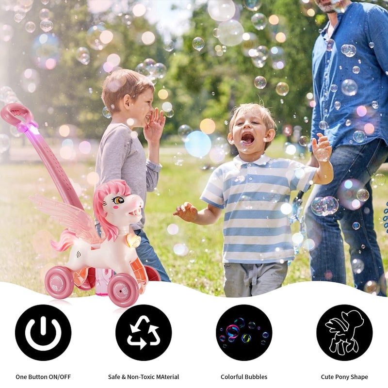 IGINOA Pink Bubble Machine Blower Maker Lawn Mower Walking Toy Christmas Basket Stuffers Outdoor Summer Girls Kids Toddler 1st Birthday Best Gift for 1 2 3 Year Old Unique Cute Valentines Day Unicorn Gifts - Image 5