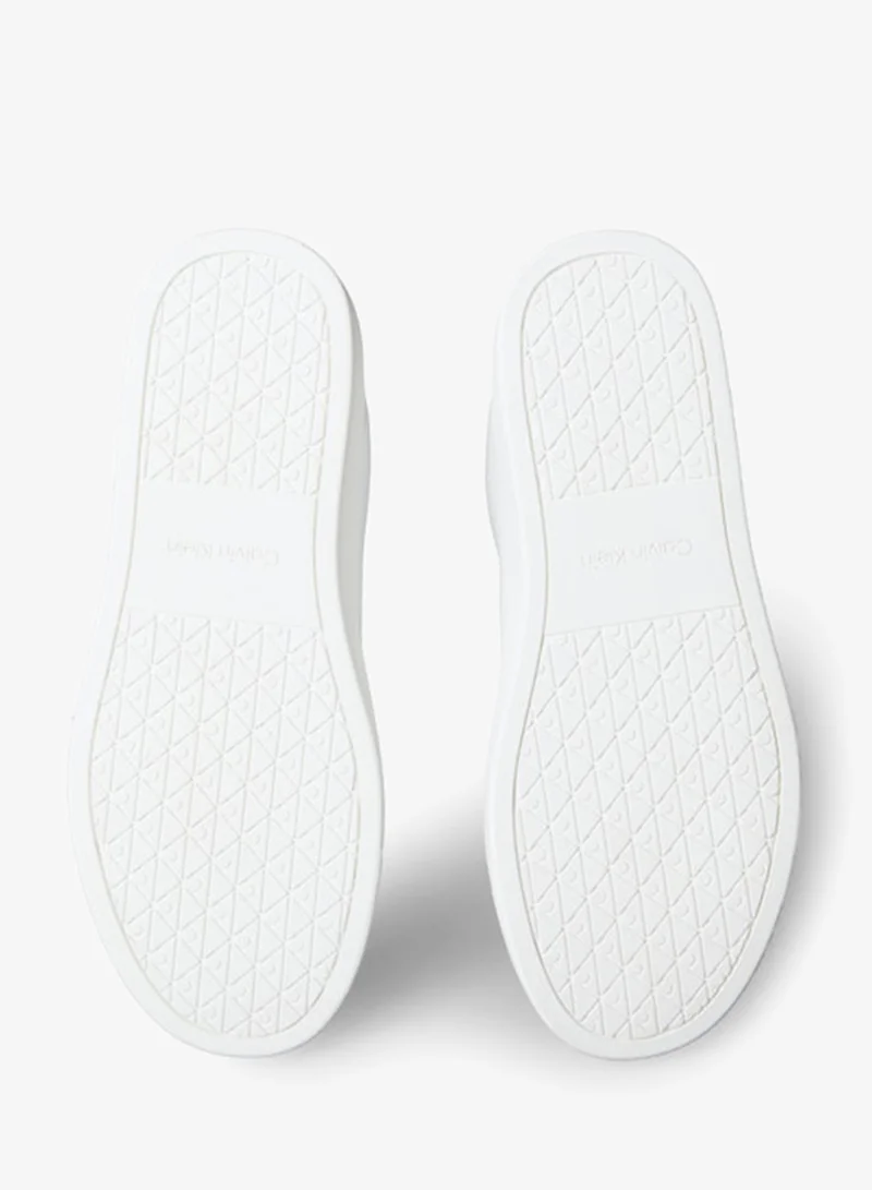 Calvin Klein Jeans Bright White/Black CK Baseline - Leather Signature Trainers for Men | Best Price UAE