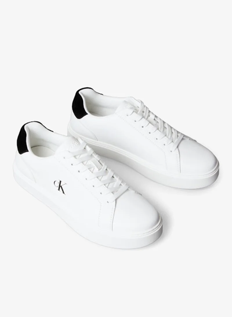 Calvin Klein Jeans Bright White/Black CK Baseline - Leather Signature Trainers for Men | Best Price UAE