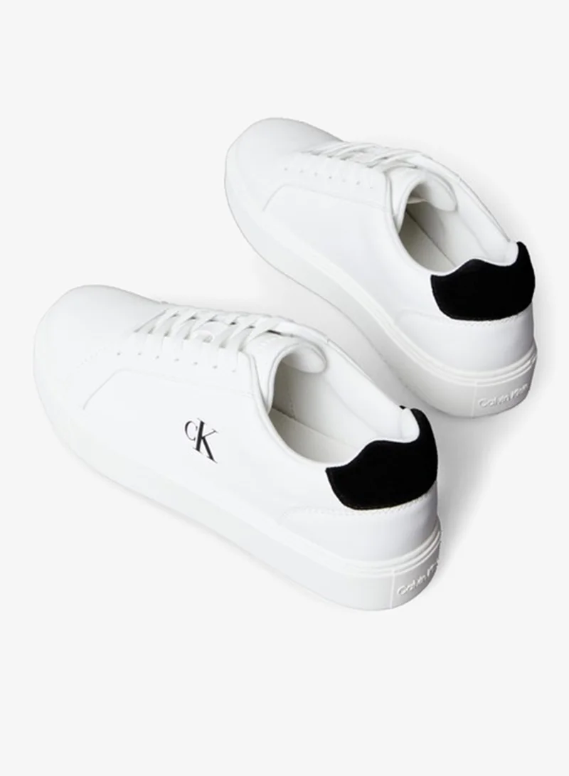 Calvin Klein Jeans Bright White/Black CK Baseline - Leather Signature Trainers for Men | Best Price UAE