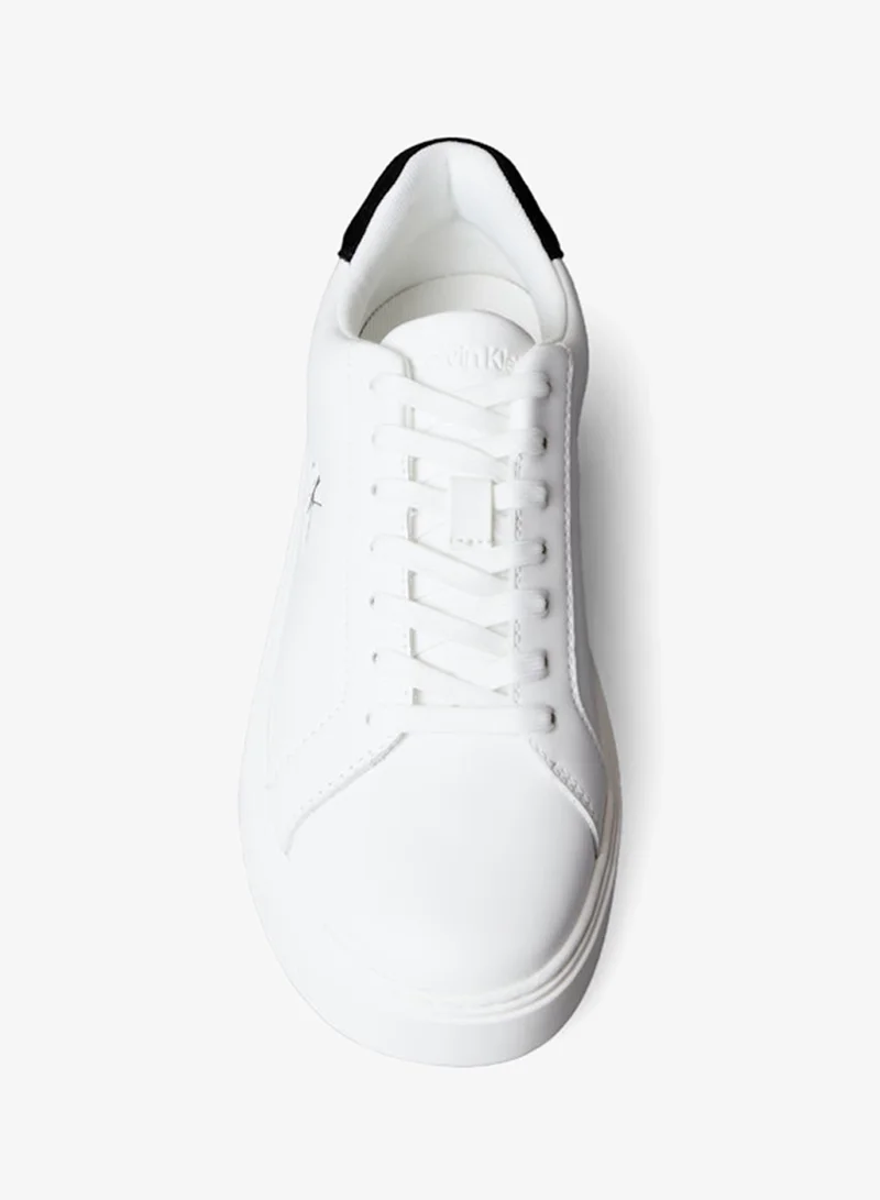 Calvin Klein Jeans Bright White/Black CK Baseline - Leather Signature Trainers for Men | Best Price UAE