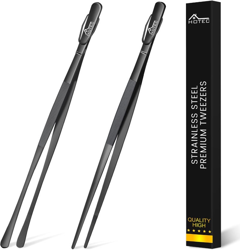 hotec Kitchen Tweezers Tongs Stainless Steel Professional Chef Tweezers, Set of 2-12inch Extra-Long Food Tongs for Cooking,Grill and Baking - Image 1
