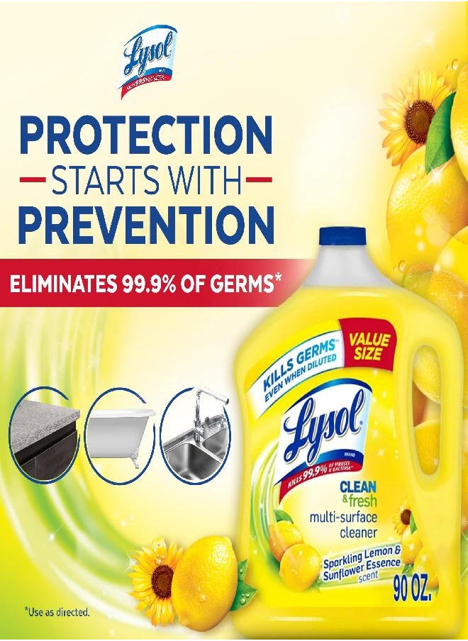 Lysol Lysol Multi-Surface Cleaner, Sanitizing and Disinfecting Pour, to Clean and Deodorize, Sparkling Lemon and Sunflower Essence, 90 Fl Oz  - Image 2