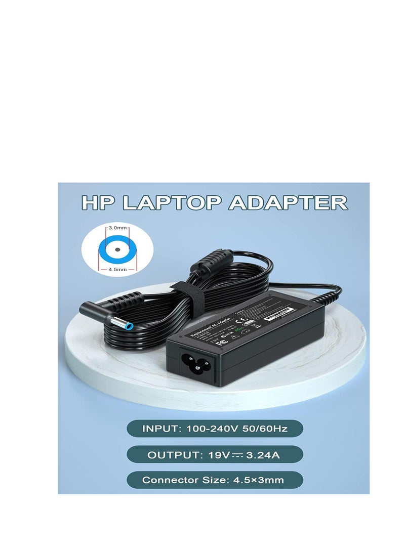 إن تك شاحن لاب توب HP من NTECH بقوة 45 واط/65 واط (19.5 فولت/2.31 أمبير/3.33 أمبير) محول طاقة تيار متردد لأجهزة HP Elitebook/Folio/Pavilion/Touchsmart/Probook (4.5 × 3.0 مم (طرف أزرق) - أسود) - Image 2