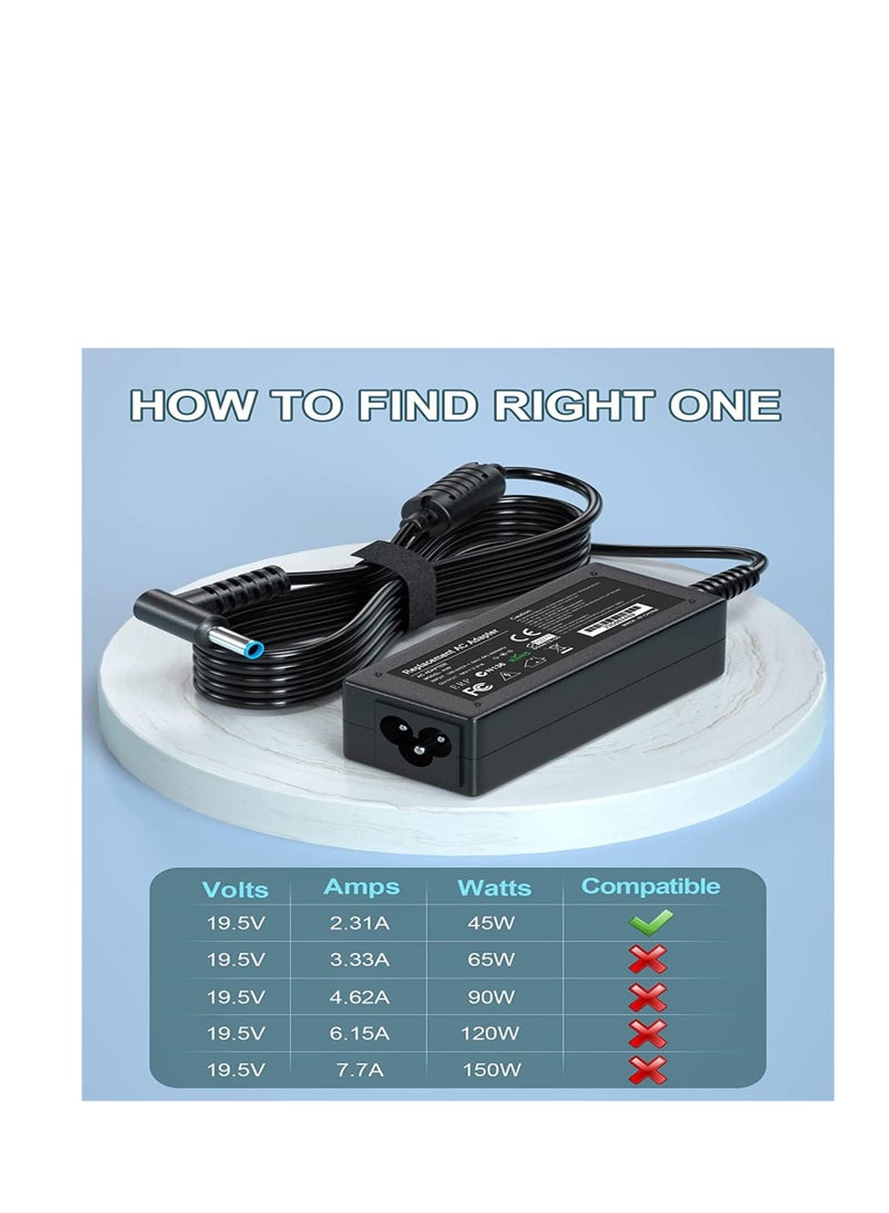 إن تك شاحن لاب توب HP من NTECH بقوة 45 واط/65 واط (19.5 فولت/2.31 أمبير/3.33 أمبير) محول طاقة تيار متردد لأجهزة HP Elitebook/Folio/Pavilion/Touchsmart/Probook (4.5 × 3.0 مم (طرف أزرق) - أسود) - Image 5