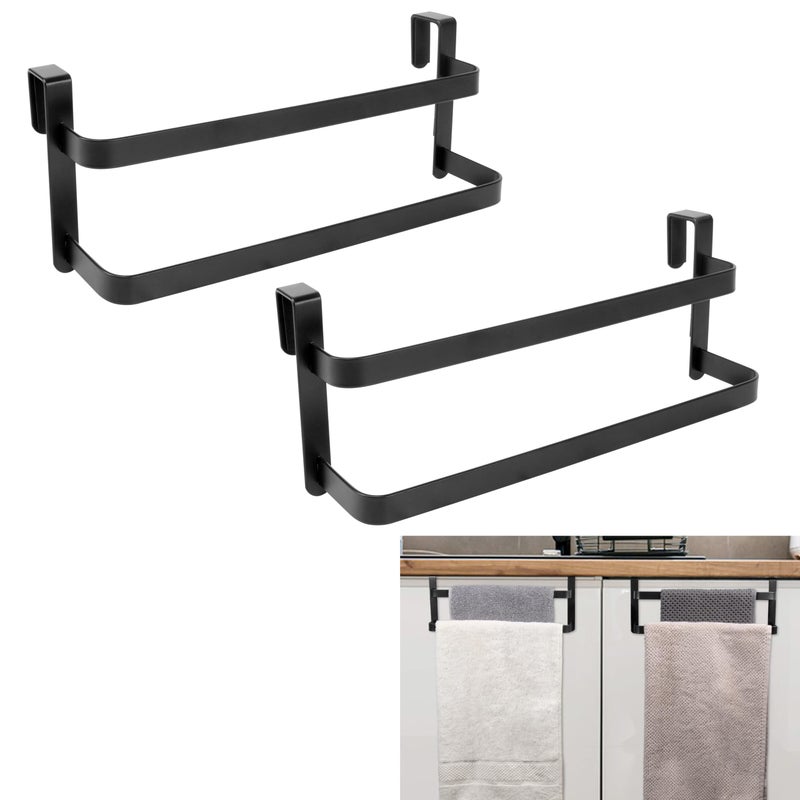 RedCall 2 Pack Towel Holder for Kitchen CabinetTwoTier Kitchen Towel RackSteel Over Cabinet Door Towel BarDouble Towel Bar Rack for Bathroom CupboardHolds HandDish Towels  Washcloths
