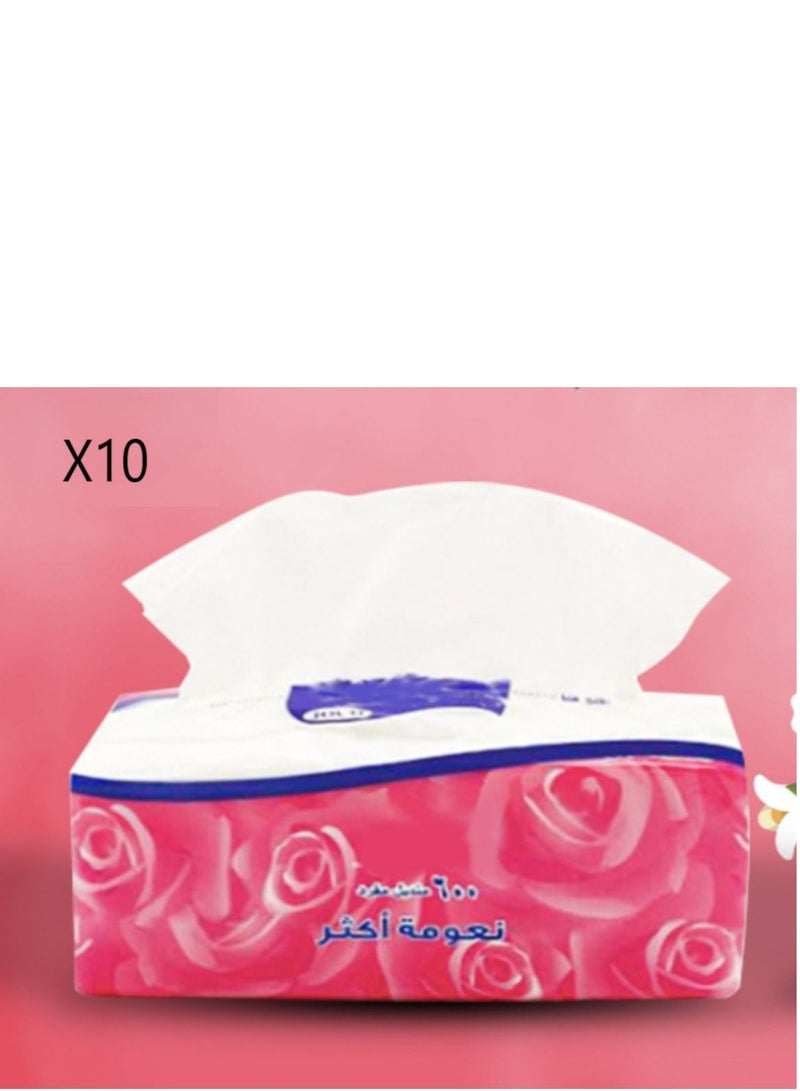 Joud Essentials Facial Tissue Soft 600 Sheet Pack Of 10 - Image 1