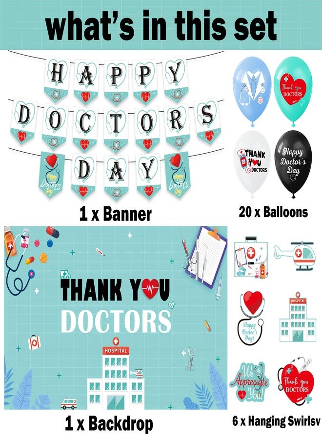 IRCOR Doctors Day Decorations Happy Doctors Day Decorations with Banner Backdrop Balloons & Hanging Swirls - Image 2