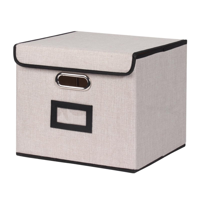 Tcbelosion Large Square Storage Bin with Lid, Foldable Organizer Box with Handles & Label Design, for Office, Closet, Home, Documents, Grey, 12.20 x 10.63 x 10.63 Inches, 1 Pack - Image 1
