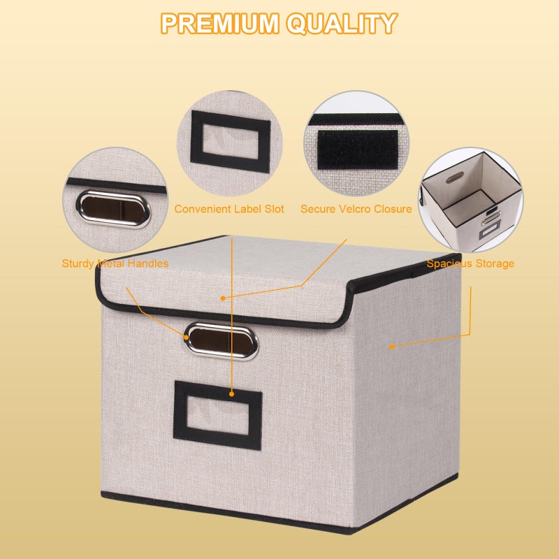 Tcbelosion Large Square Storage Bin with Lid, Foldable Organizer Box with Handles & Label Design, for Office, Closet, Home, Documents, Grey, 12.20 x 10.63 x 10.63 Inches, 1 Pack - Image 4