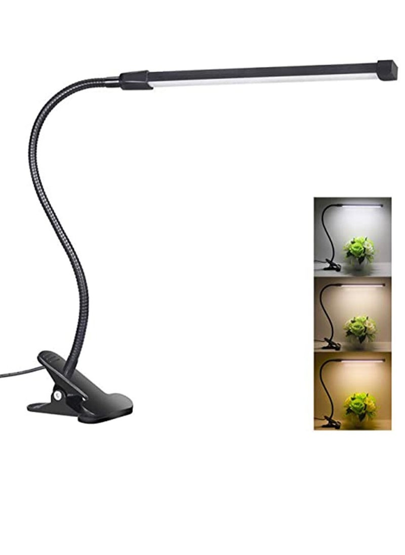 Y&D Clip on Desk Lamp Dimmable Eye Care Reading Light Clamp, Brightness Flex Mental Gooseneck 8W for Bed LED Table Light, Desk, Headboard, Computer 