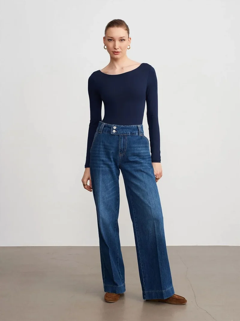 Dilvin Dilvin High Waist Wide Leg Cotton Denim Jeans