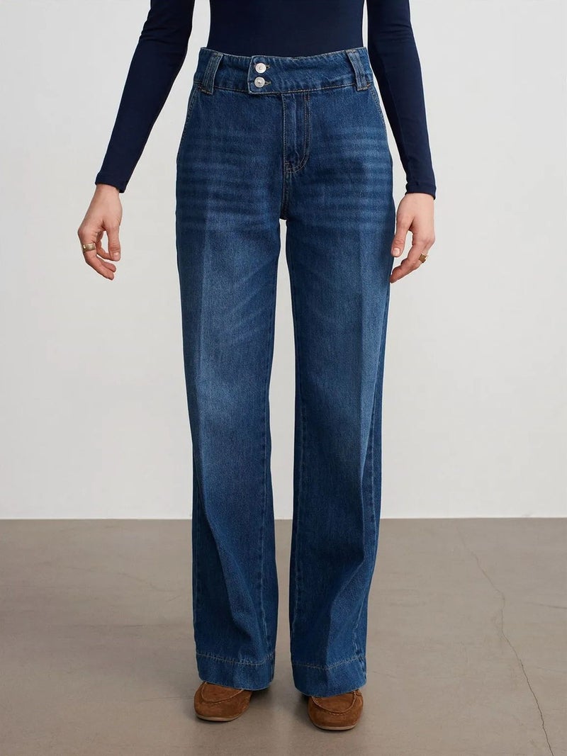 DILVIN High Waist Wide Leg Cotton Denim Jeans - Image 3