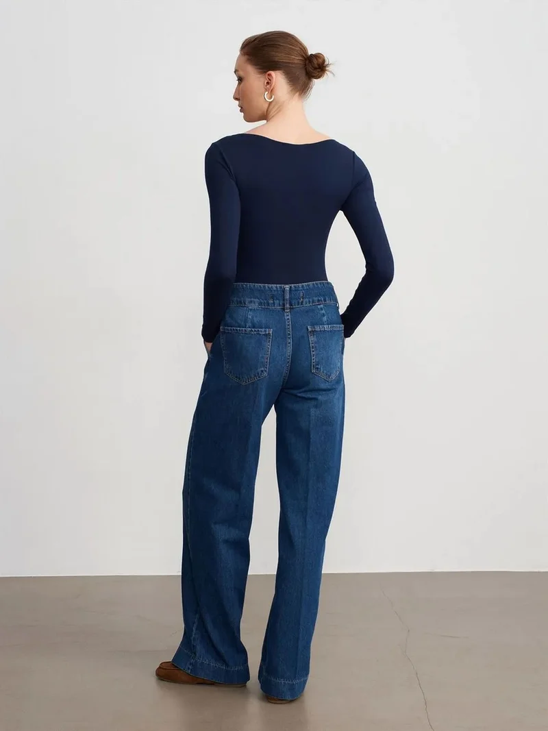 Dilvin Dilvin High Waist Wide Leg Cotton Denim Jeans