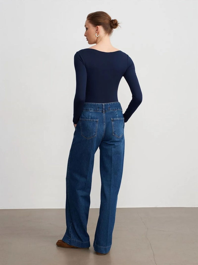 DILVIN High Waist Wide Leg Cotton Denim Jeans - Image 2