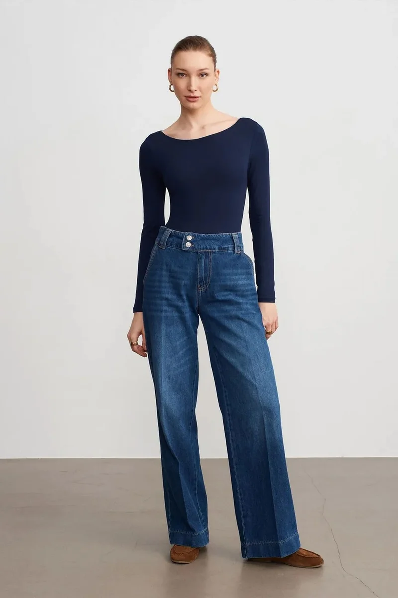 DILVIN High Waist Wide Leg Cotton Denim Jeans