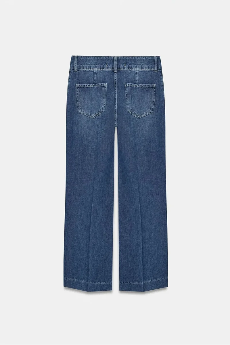 Dilvin Mid Blue Denim DILVIN High Waist Wide Leg Cotton Denim Jeans for Women | Best Price UAE