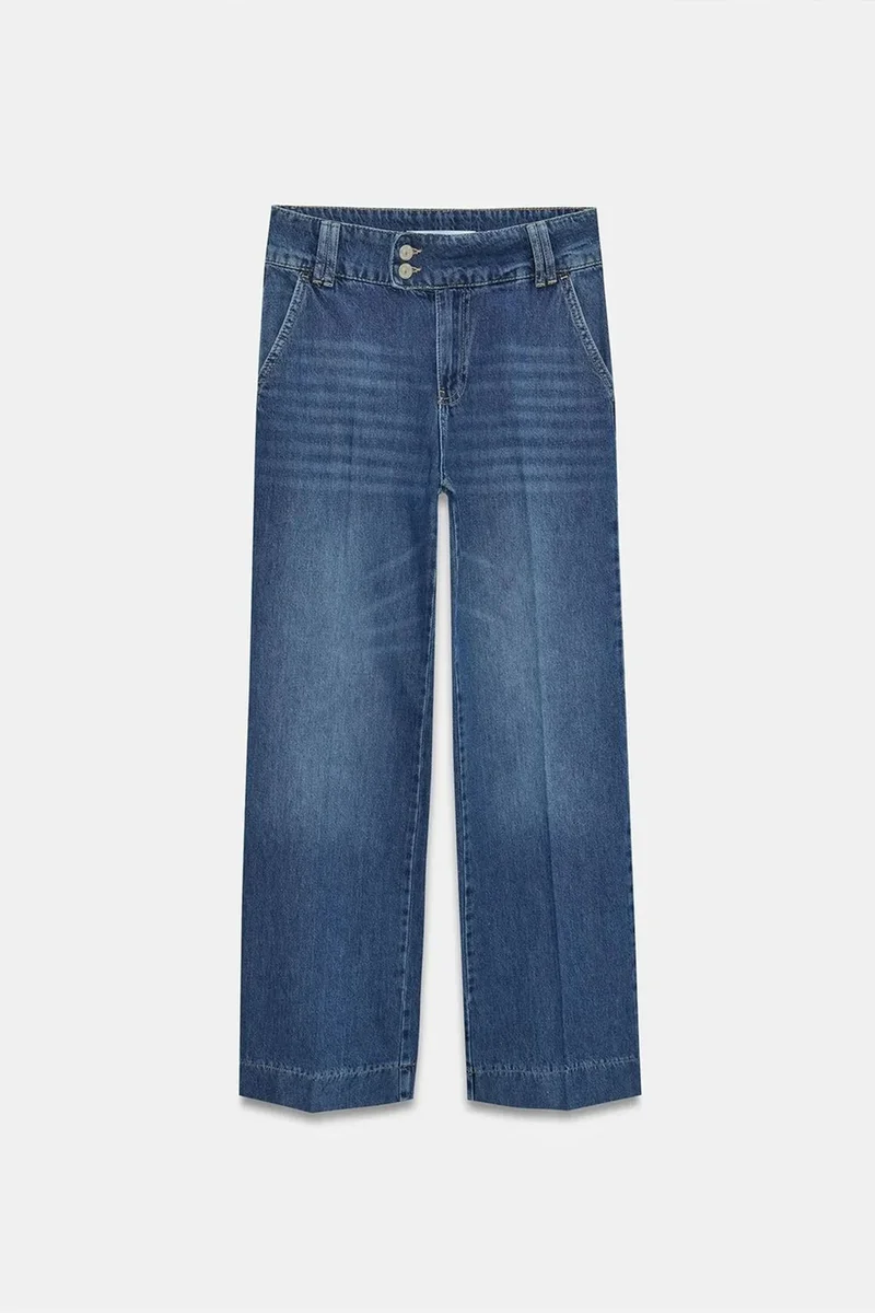 Dilvin Mid Blue Denim DILVIN High Waist Wide Leg Cotton Denim Jeans for Women | Best Price UAE