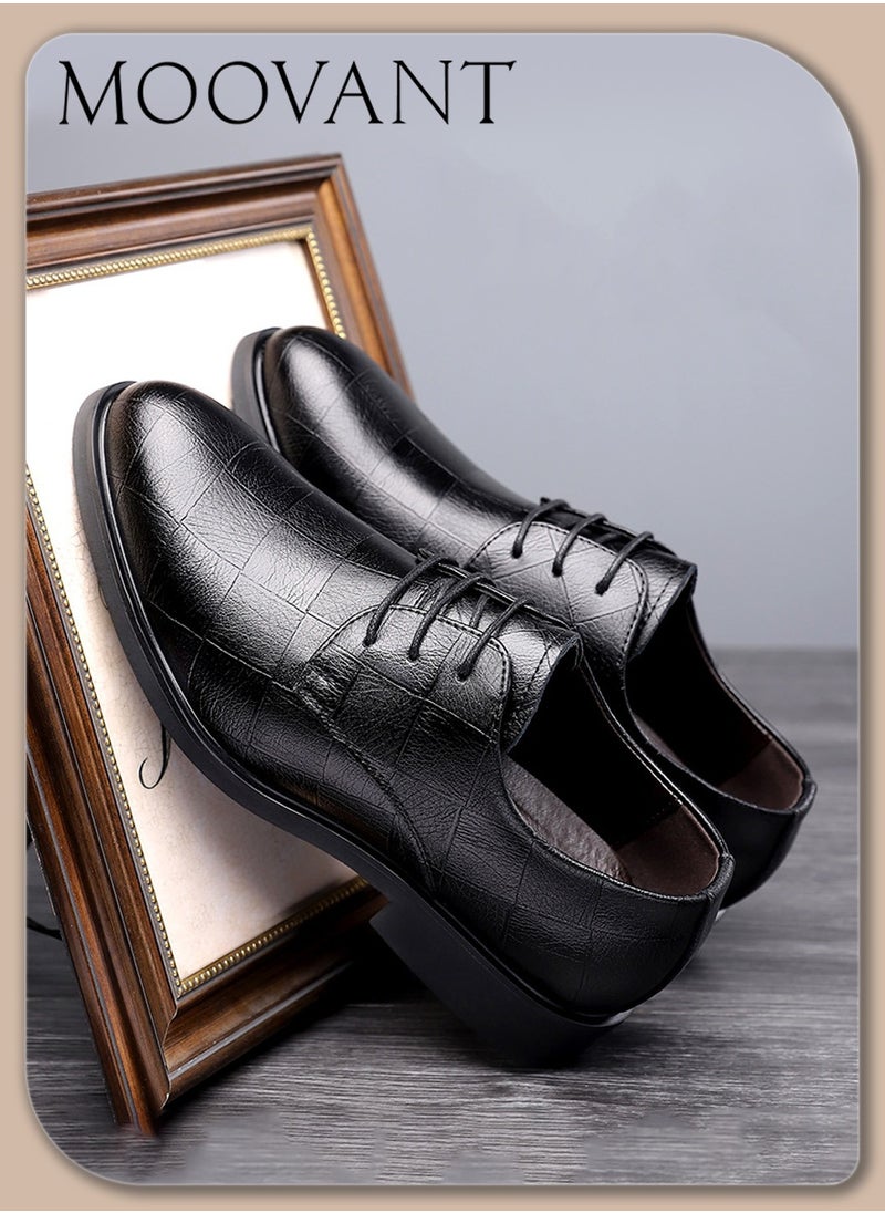 Moovant - Men's Elegant Formal Leather Shoes, Business Casual Shoes, Leather Shoes for Men, Lace-up, Comfortable and Breathable for Daily Wear and Formal Occasions, Classic Black - Image 1
