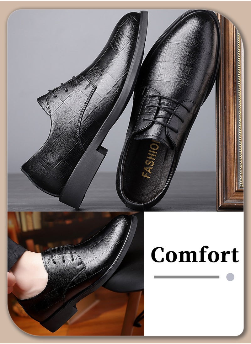 Moovant - Men's Elegant Formal Leather Shoes, Business Casual Shoes, Leather Shoes for Men, Lace-up, Comfortable and Breathable for Daily Wear and Formal Occasions, Classic Black - Image 1