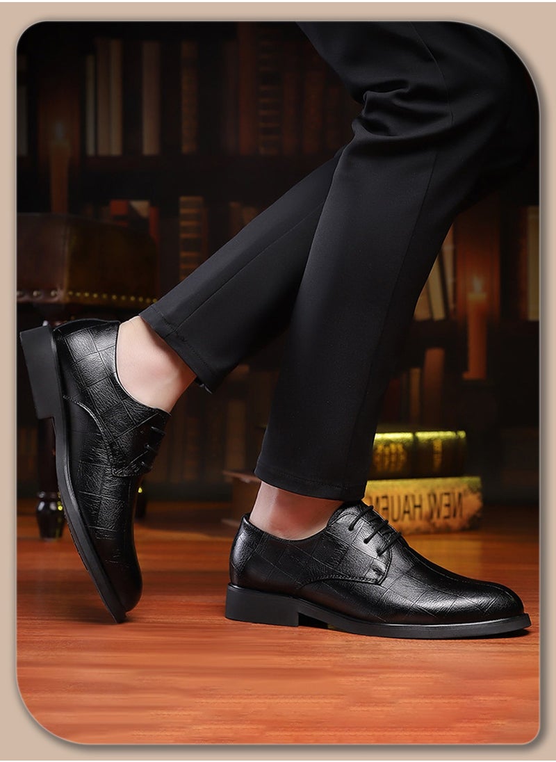 Moovant - Men's Elegant Formal Leather Shoes, Business Casual Shoes, Leather Shoes for Men, Lace-up, Comfortable and Breathable for Daily Wear and Formal Occasions, Classic Black - Image 1