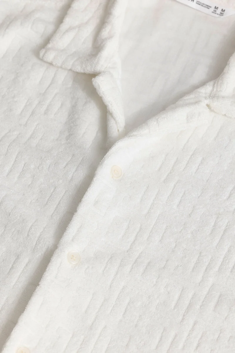 SNITCH Rich Eggshell White Textured Half Sleeve Boxy Shirt