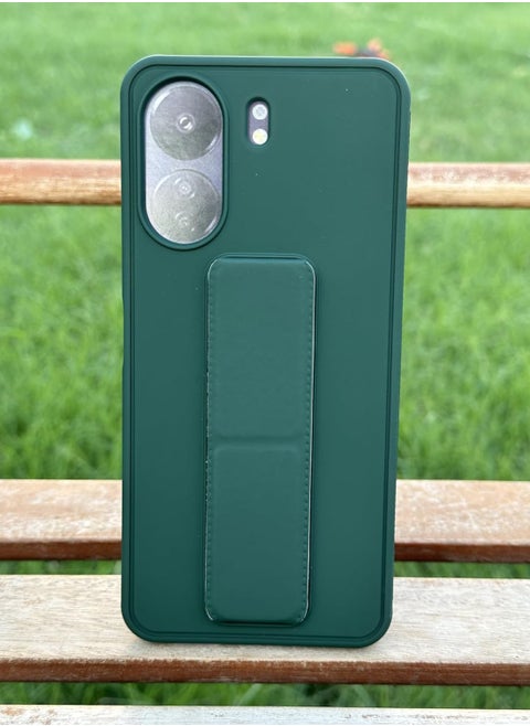 Xiaomi Redmi 13C Case Cover Magnetic Car Mount Kickstand & Holder, Premium Silicone Vertical & Horizontal Hand Strap and Grip with Multi Stand Case for Redmi 13C (Green)
