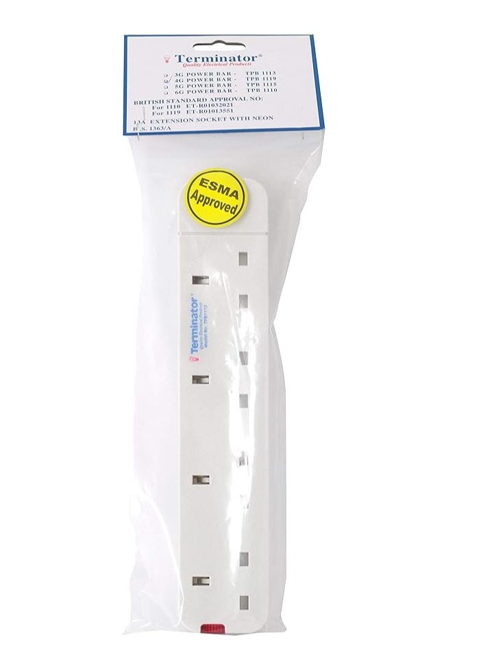 Terminator - Terminator 4 Way UK Power Extension Cord Bar 4 Gang Without Cable | TPB1119 - Image 1