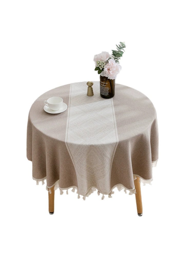 مفرش طاولة دائري من قماش الكتان، غطاء طاولة قابل للغسل ومقاوم للغبار والتجاعيد للمطاعم والنزهات وتناول الطعام في الأماكن المغلقة والمفتوحة، مقاس 150 سم × 150 سم - Image 2
