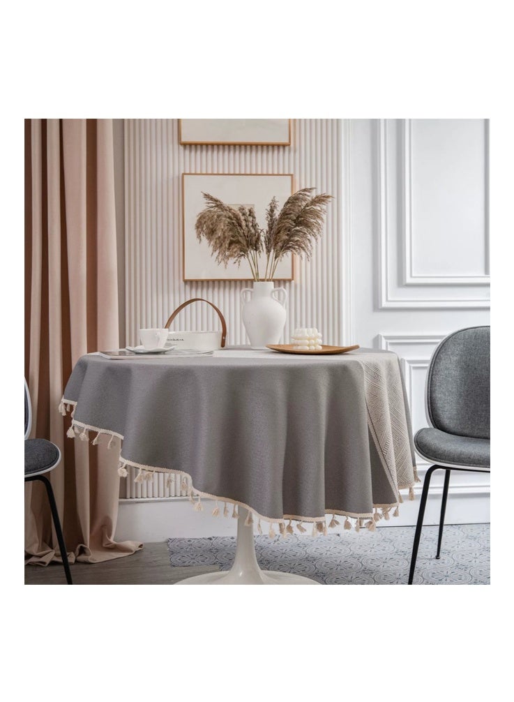 مفرش طاولة دائري من قماش الكتان، غطاء طاولة قابل للغسل ومقاوم للغبار والتجاعيد للمطاعم والنزهات وتناول الطعام في الأماكن المغلقة والمفتوحة، مقاس 150 سم × 150 سم - Image 4